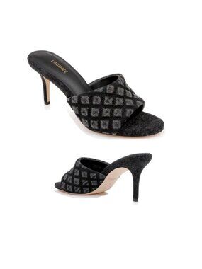 L'AGENCE Denise Slide Heels Black Quilted Denim Heels Size 9